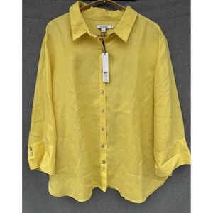 Chicos No Iron Linen 3/4 Sleeve Shirt Lemon Blossom Sz 3.5 US XXL (18) Yellow